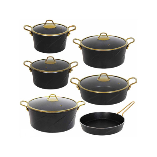 سرویس 11 پارچه گرانیتی فورج مدل ماریا ( دسته و درب طلایی) برند EVIZ